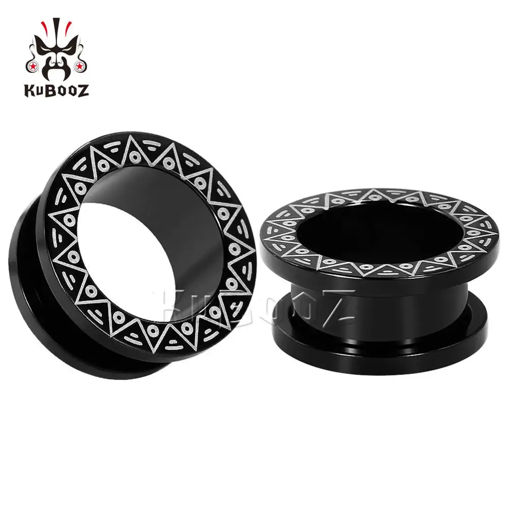 Style 2 KUBOOZ 2PCS Ear Stretcher Piercing Tunnels Plugs Gauges Stainless Steel Earring Fashion Body Jewelry Gift 6mm to 25mm Women Men - Окраска металла: Style 2