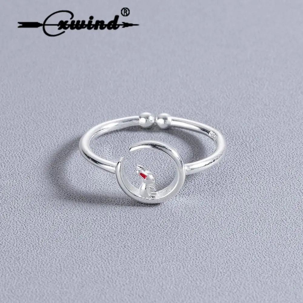 

Cxwind Cute Animal Rabbit on the Moon Finger Rings for Women Girl Fashion Adjustble Finger Half Moon Ring Jewelry Christmas Gift