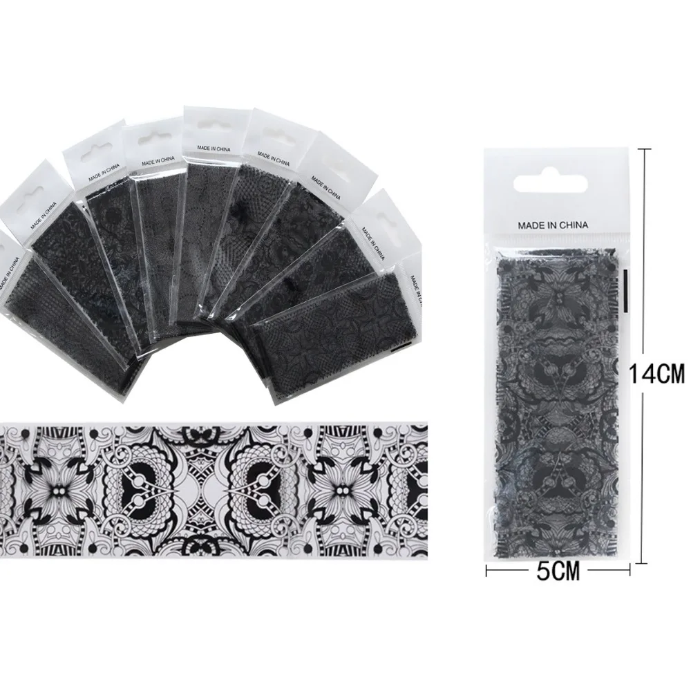 9 шт./лот переводная Фольга для ногтевого дизайна белые черные кружевные наклейки