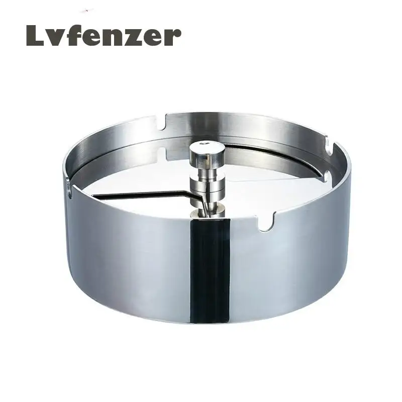 

Smoking Accessories Creative Stainless Steel Round Rotatable Windproof Ashtray With Cover