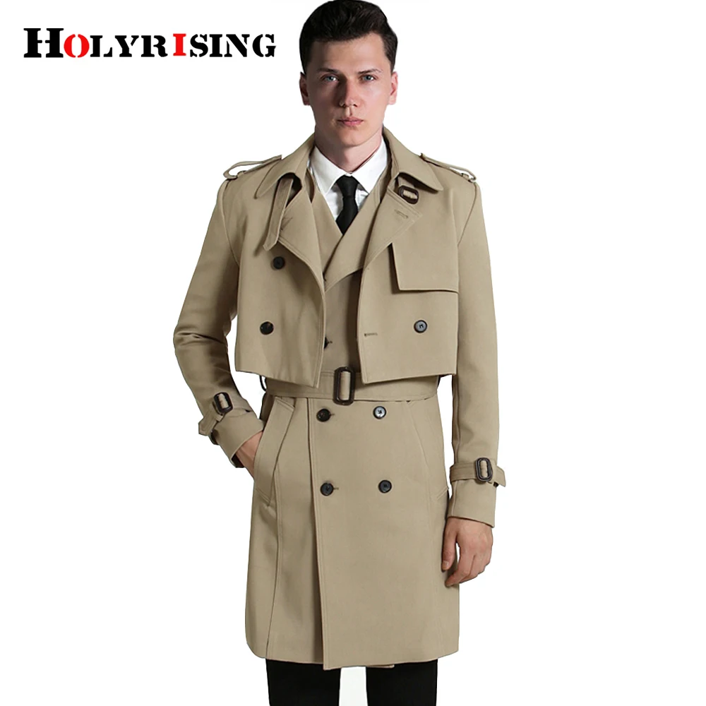 

S-6XL 2Pcs/Set Men Trench coat with Vest Coats Casual Solid Double Breasted Slim Fit Overcoat Men windbreak coat 18447-5