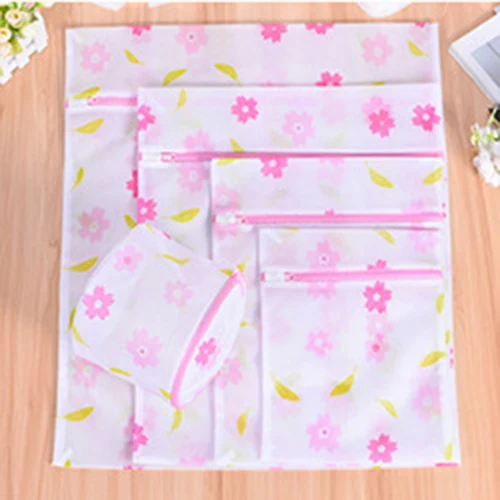 Flower 5pcs 5 шт. тонкой сетки стиральная сумки розовый в полоску бытовой корзина-сумка для грязного белья для защитная одежда мода сумка хранения - Цвет: Flower 5pcs
