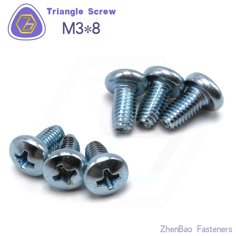 

M3 * 8, 200 шт, DIY болт термической обработки крепежи, Синий Цинк треугольной резьбой крепежные винты, A025