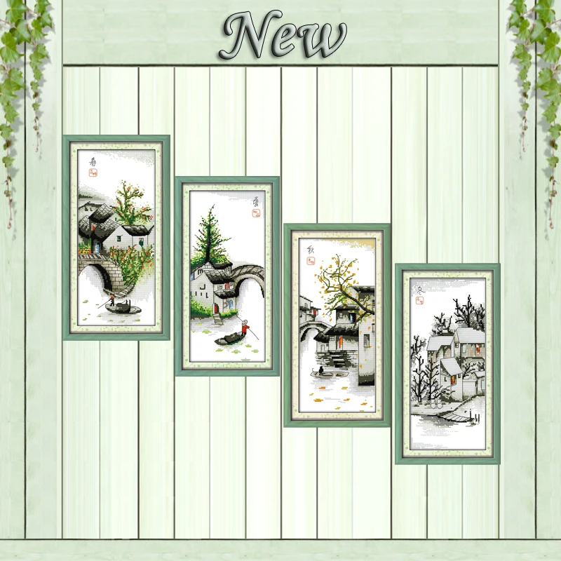 

Four seasons in water village, летняя живопись, счетный принт на холсте, DMC 11CT 14CT, наборы для вышивки крестиком, наборы для рукоделия