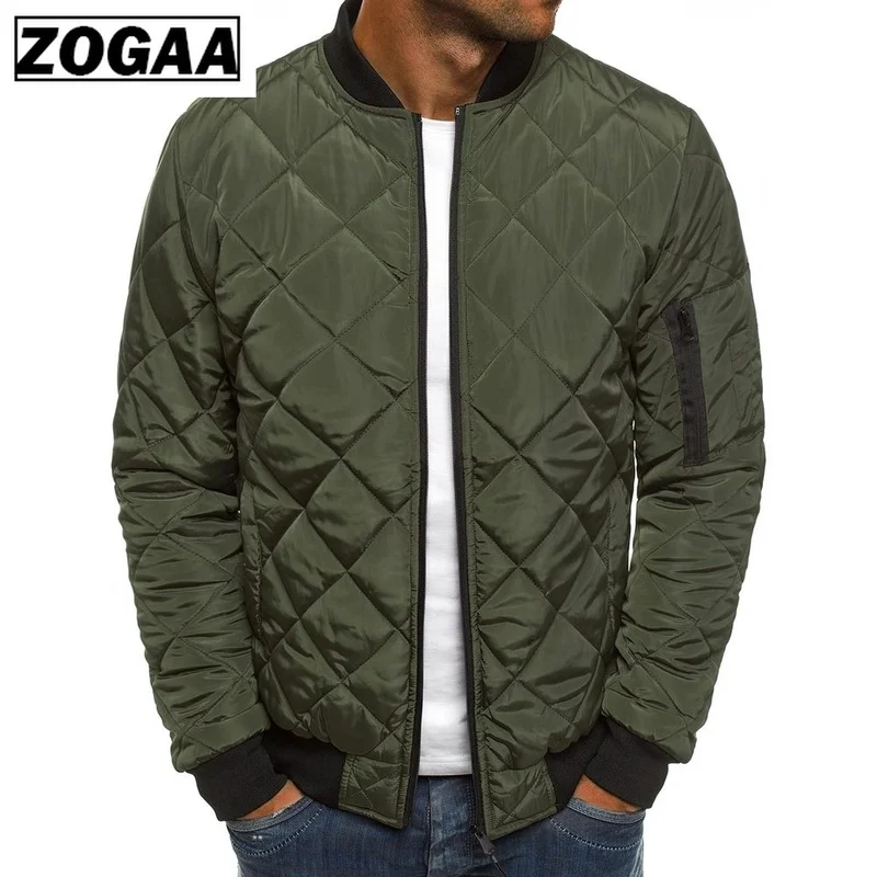 ZOGAA Men Autumn Casual Plaid Parkas Cotton-padded Jacket Solid Zipper Puffer Jacket Mens Winter Jackets and Coats 6 colors