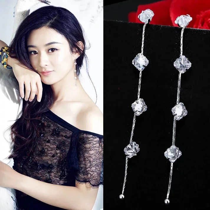 Простой atmospheres925 серебряные иглы бахрома длинные Серьги|earrings earring|earrings longearrings simple