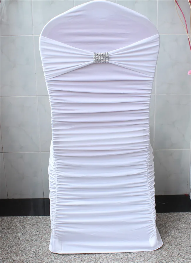 

1/2---100PCS Ruffled Lycra/Spandex Chair Covers With Band And Silver Yong An Mesh Buckle For Wedding Events&Party Decoration