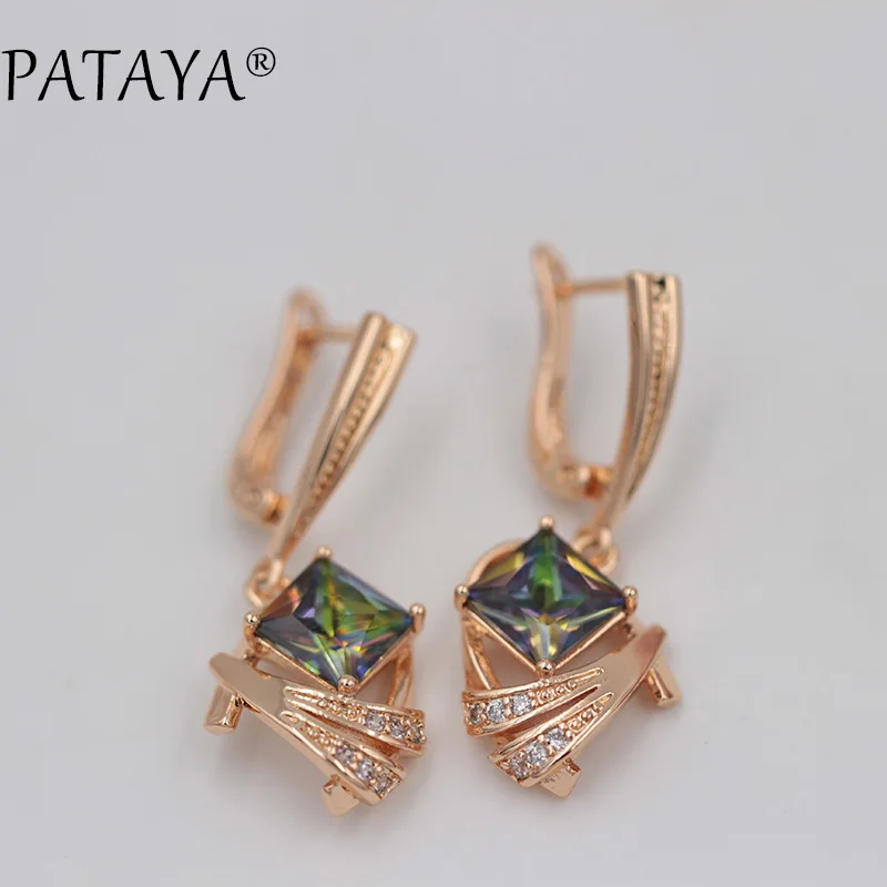 PATAYA 585 розовое золото длинные серьги AB Красочные натуральный кубический цирконий