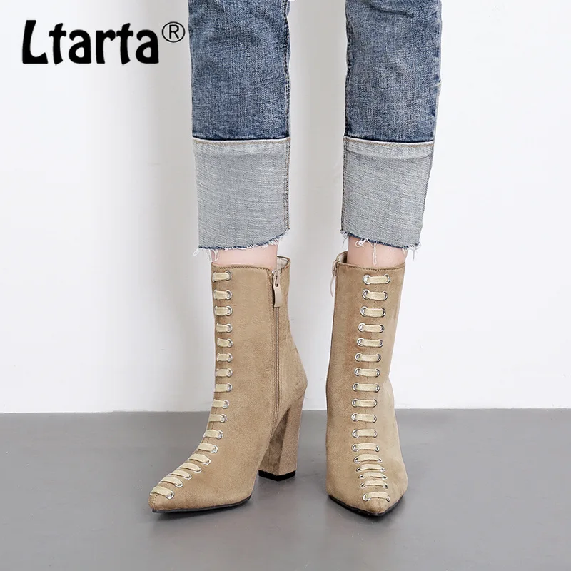 LTARTA/2019 г. Осенне-зимние женские сапоги 2018 Зимние В рыцарском стиле с острым носком