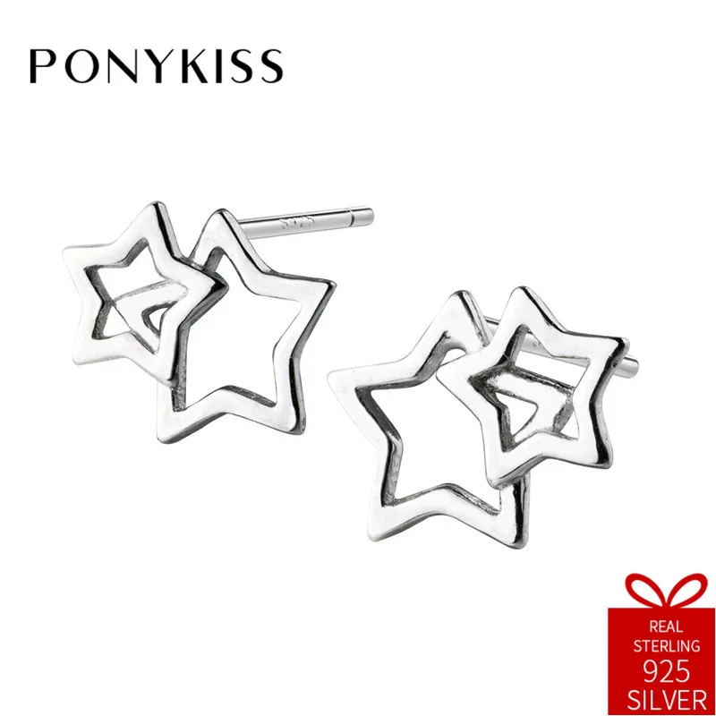 Серьги гвоздики женские из серебра 100% пробы с полыми звездами|Серьги-гвоздики| |