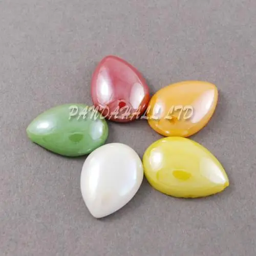 

Glass Cabochons, Plated Pearlized, Drop, Mixed Color, 10x6x3mm