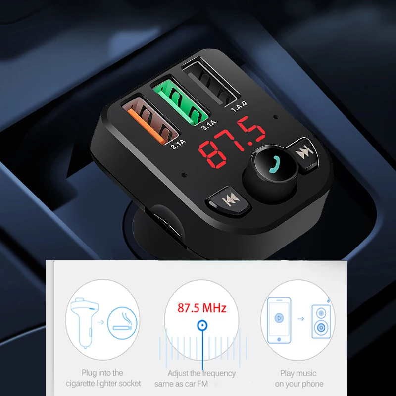 3.1A зарядное устройство кабель Handsfree Car Kit Bluetooth 5 0 беспроводной FM передатчик LCD MP3