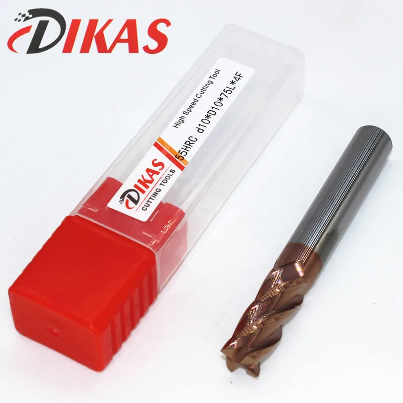 Dikas 55HRC d10 * D10 75L 4F материал Карбид квадратная плоская Концевая фреза 4 флейты 10 мм