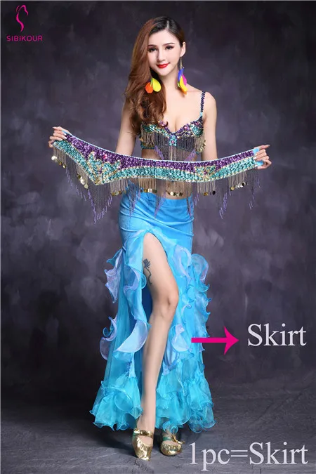 Ocean Blue 1pc New Design Bellydance Costume For Women Belly Dancing Clothes Belly dance Skirt Oriental Bollywood Bra Belt Dress Set Adult - Цвет: Ocean Blue 1pc
