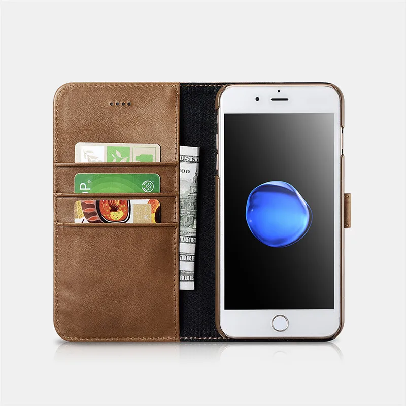 ICARER Wallet Case For iPhone7 8 Genuine Leather Protective iPhone7Plus 8Plus Flip Card Holder Magnetic Detachable 2in1 | Мобильные