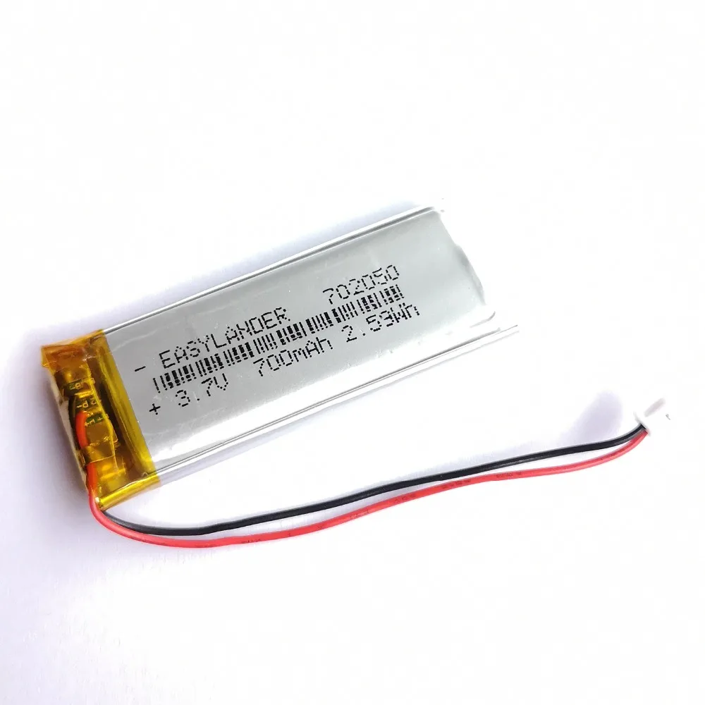 

10Pcs/Lot JST 1.25mm 2 pin 3.7V 700mAh 702050 Lithium Polymer LiPo Rechargeable Battery For Mp3 DVR PAD DVD bluetooth camera