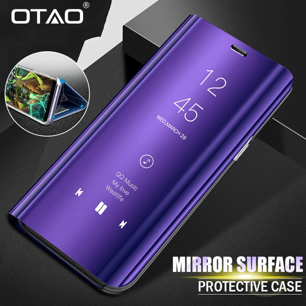 OTAO умный зеркальный флип чехол для телефона Samsung Galaxy S10E S9 S8 S10 Plus S7 Edge Прозрачный