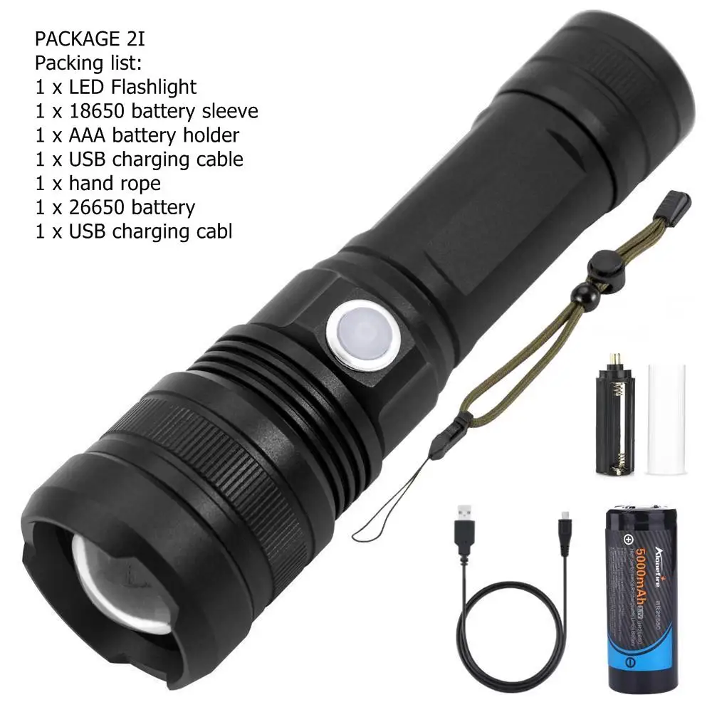 AloneFire P52 самый мощный фонарик ультра яркий XLamp XHP50 usb регулируемый фонарь с зумом для кемпинга, походов, аварийной ситуации - Испускаемый цвет: PACKAGE 2I