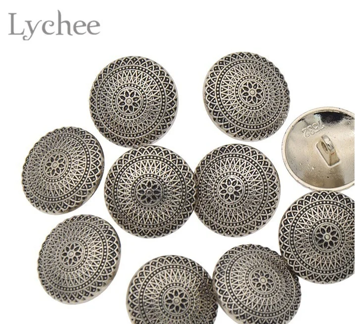 Lychee 10 шт. Круглый Цветок Резные пуговицы металлический хвостовик пуговицы для пальто куртки сумки DIY шитье ремесло аксессуары