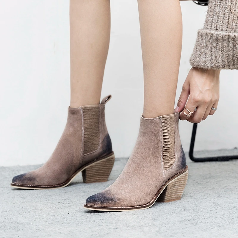 Женские ботильоны из натуральной кожи Черные полусапожки мартинсы на высоком