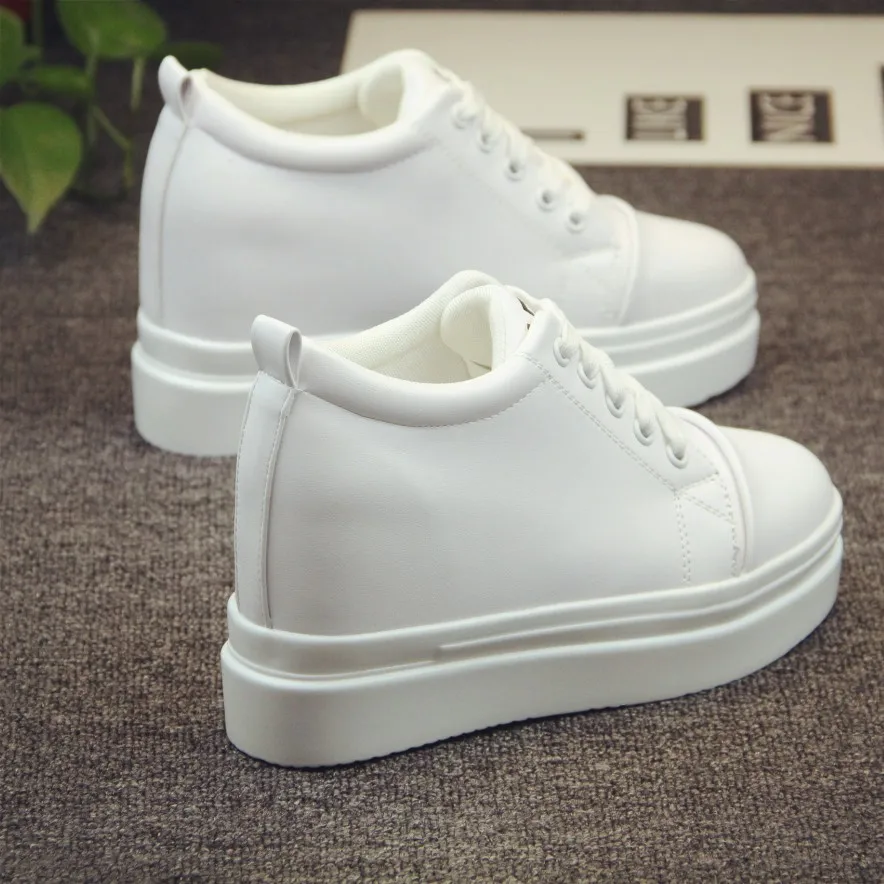 

2020 New Spring White Black Casual Shoes 10cm Hidden Heel Women Platform Shoes Lace Up For Women Height Increasing Wedges Shoes