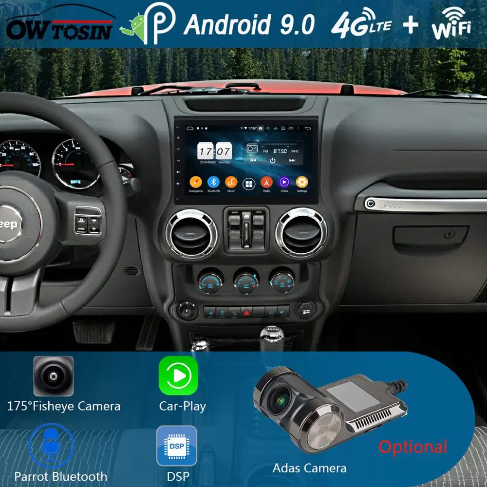 10," ips 8 ядерный 4G+ 64G Android 9,0 для Jeep Wrangler 3 JK 2011 2012 2013 автомобильный dvd-плеер радио gps Parrot BT
