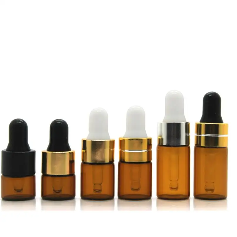 

1ML 2ML 3ML 5ml Amber Glass Vials With Black Aluminum Dropper Cap, Refillable Portable Perfume Container LX1071