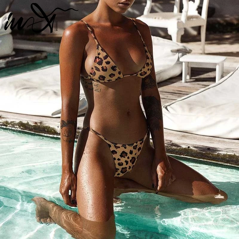 In-X Leopard print micro bikini 2019 Triangle swimwear women Thong swimsuit Sexy highcut bathing suit Push up brazilian biquini |