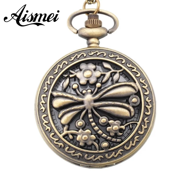 25pcs/lot Pocket watch wholesale antique fashion High Quality retro alloy dragonfly pocket watch wholesale send By EMS or DHL