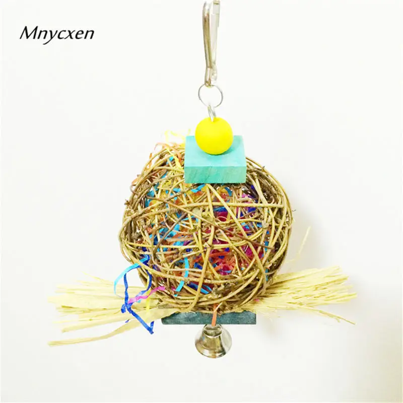 Birds Parrots Toys Wood Knitted Rattan Ball Swing Chewing Bite Hanging Rope Cage Accessories Parakeet Cockatiel Bird Toy @W | Дом и сад