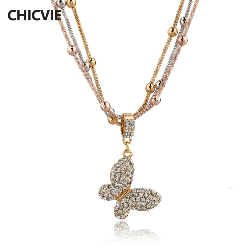 

CHICVIE Gold Color Statement Necklaces Austrian Crystal Butterfly Necklace Maxi Ethnic Jewelry Vintage Accessories SNE140450