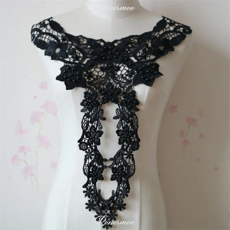1 шт. черный бисер вышивка кружева аппликация воротник в патчи для свадебного