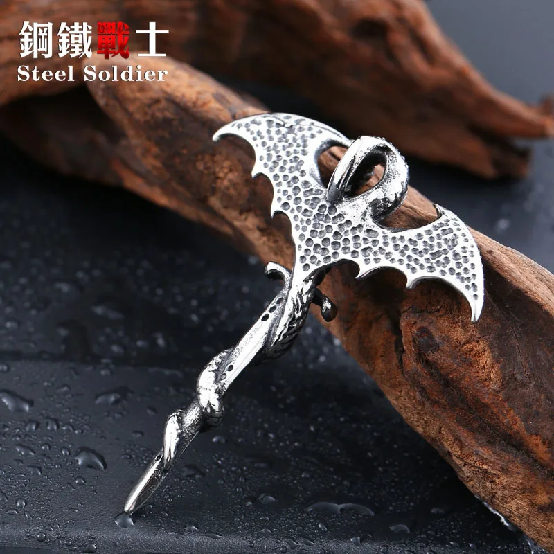 Сталь солдат популярные большой Крылатый дракон кулон Цепочки и ожерелья