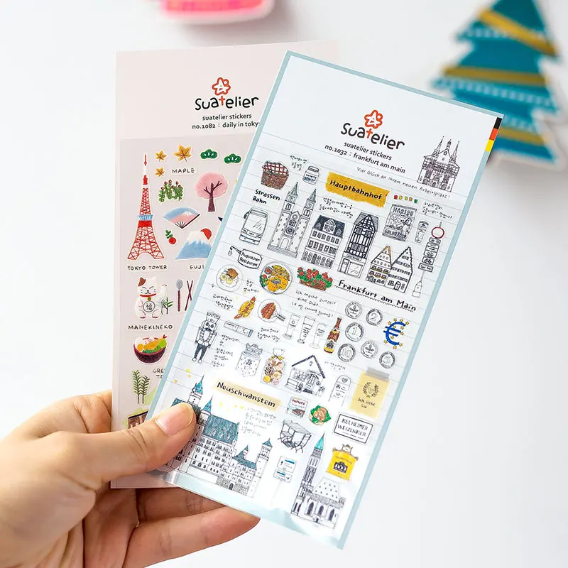 Дорожные Мультяшные Плоские наклейки с изображением знаменитого места сделай