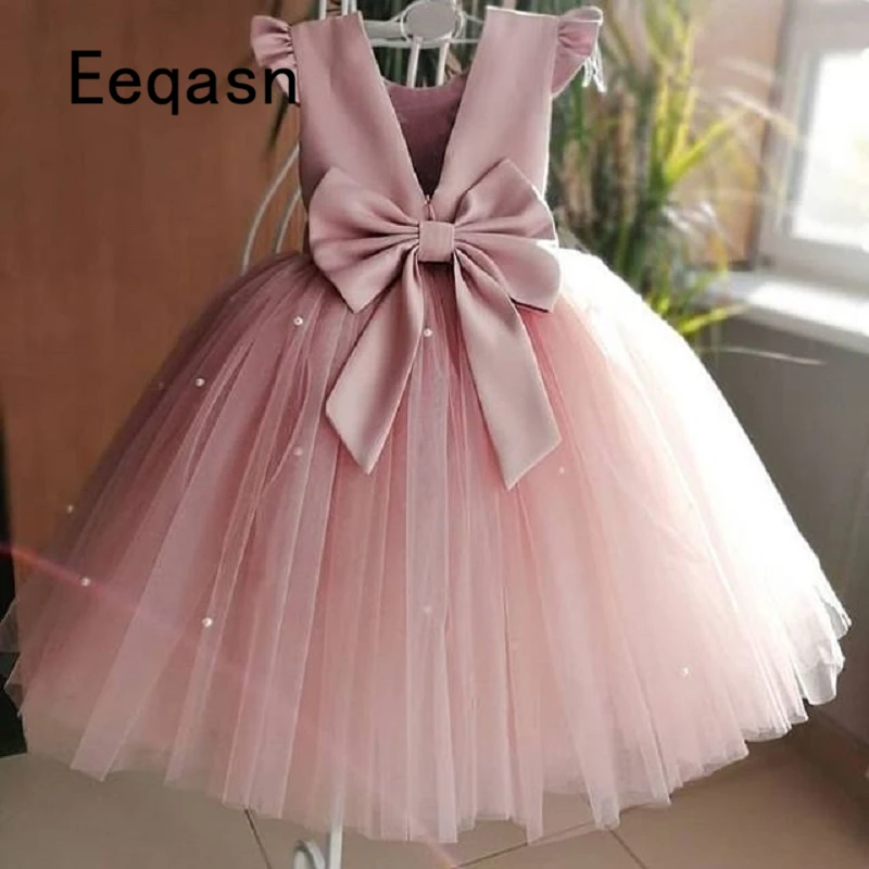 

Fancy Flower Girl Dresses For Weddings 2020 Vestidos daminha Kids Evening Pageant Gowns with Bow Pearls First Communion Dresses