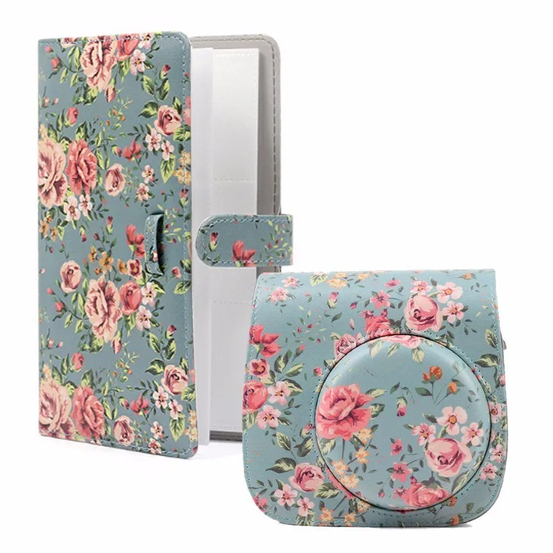 CAIUL Fujifilm Instax Mini 8 9 из искусственной кожи Камера защитный чехол с 96 карманы 3 дюймов мгновенное фото альбом - Цвет: Blue rose