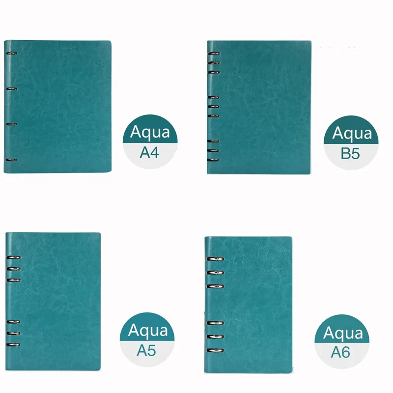 Aqua A6/A5/B5/A4 спиральный блокнот 6 колец кожаный жесткий чехол свободный лист Личный Дневник Журнал деловой планировщик Органайзер - Цвет: Aqua
