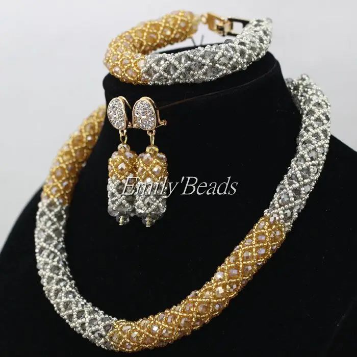 Свадебный комплект ювелирных изделий цвета серого шампанского лучший