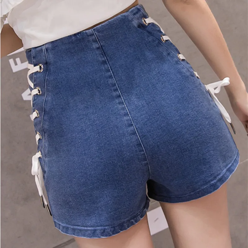 MUMUZI 2023 Fashion summer autumn new wide leg shorts simple design casual high waist front zipper Bandage denim shorts  female