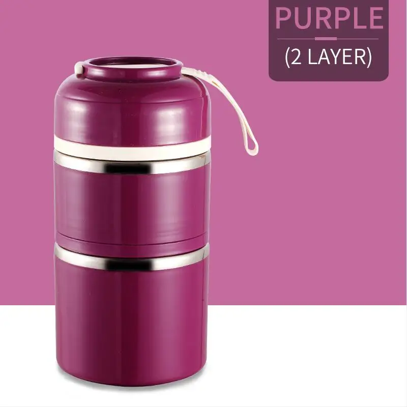 Purple 2 Layers Милый японский тепловой Ланч-бокс герметичный из нержавеющей стали Bento box Дети Портативный Пикник школа пищевой контейнер кухонный принадлежности - Цвет: Purple 2 Layers