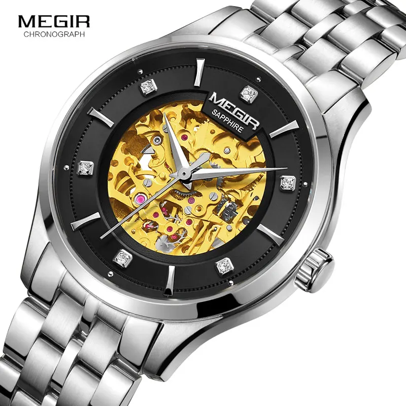 

MEGIR Automatic Mechanical Watch Top Brand Luxury Skeleton Men Watches Leather Business Wristwatch Clock Montre Homme Relogios