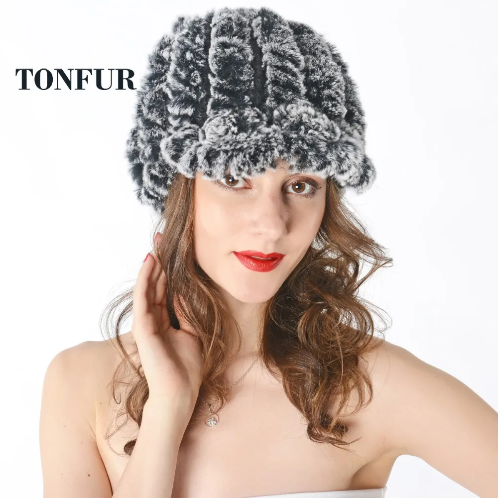 Женские вязаные шапки из натурального меха кролика Рекс женские зимние теплые