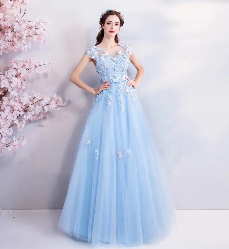 Выпускные платья Вечерние Vestido Formatura светло голубое кружевное платье с