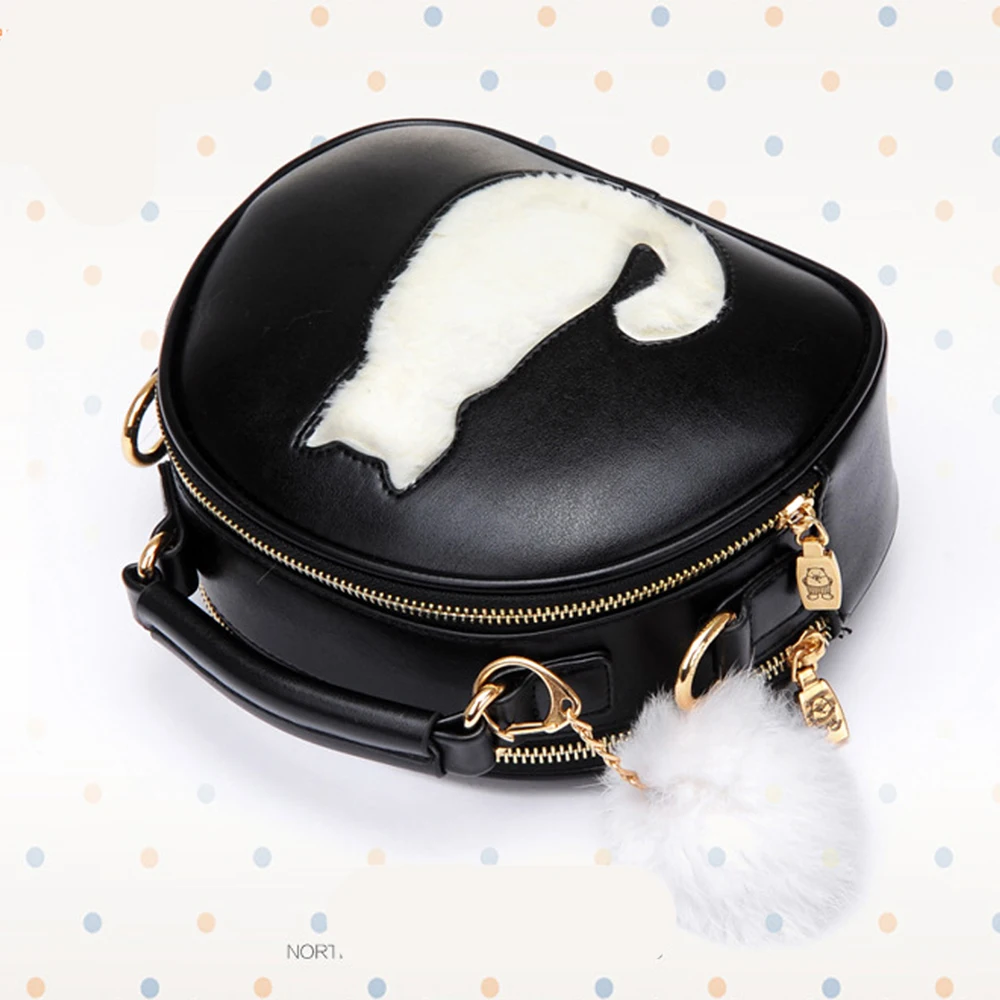 Женские сумки через плечо женские crossbody кожаные с меховым помпоном женщины кошки