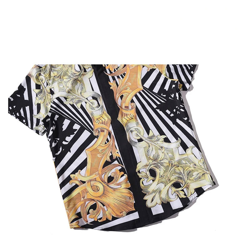 

HOT 2020 Men Fancy Shirts Luxury Brand Short Sleeve Cotton Men Dress Shirts Casual Shirts Masculina Social Marcas