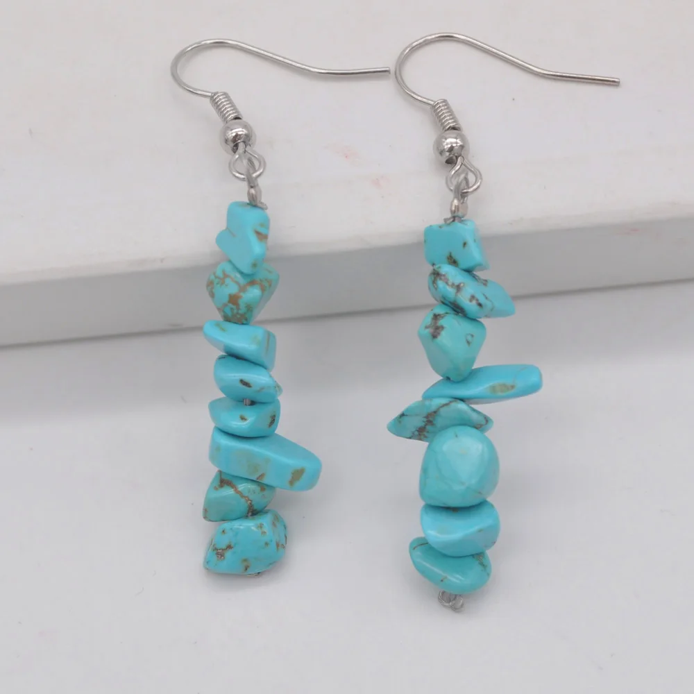 Lucky Handmade Blue Howlite Beads Earrings Jewelry For Woman Gift T174 | Украшения и аксессуары