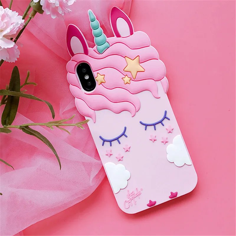 100 шт./лот для iphone x единорог телефон чехлы для iphone 8 8 плюс 7 7 плюс 6 S 6 plus милый мультфильм Лошадь мягкий чехол для девочек чехол