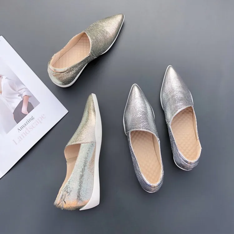 New women flat platform shoes ladies Cow leather Pointed Toe flat shoes women slip-on casual Flats moccasins creepers