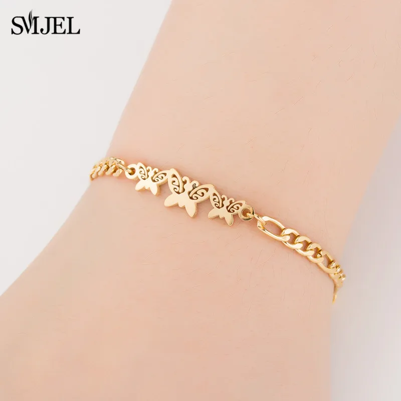 butterfly 145 SMJEL мульти Браслеты& браслеты из нержавеющей стали 2 слоя, с изображением милой бабочки браслет с сердечком ювелирные изделия регулируемый Свадебные Браслеты Mujer - Окраска металла: butterfly 145