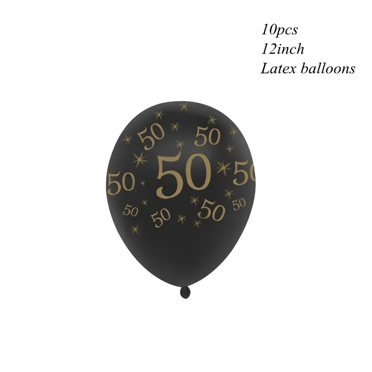 10pcs Black-50th Юбилейные вечерние надувные гелиевые шары с днем рождения, золотые конфетти 30 40 50 60, украшение, товары для дня рождения - Цвет: 10pcs Black-50th
